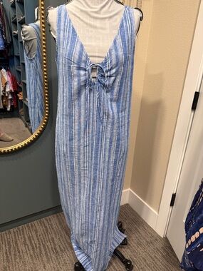 Lou & Grey Blue and White Striped Maxi Dress MEDIUM